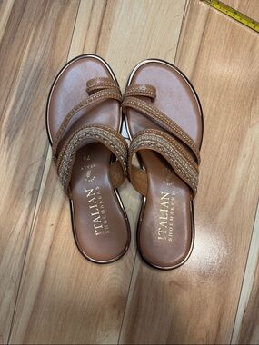 Italian Shoemakers Tan Braided Leather Slide Sandals